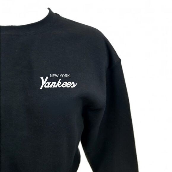 NEW YORK YANKEES Double Script Retro Logo Black Pullover Crewneck Sweatshirt y2k - Picture 4 of 6